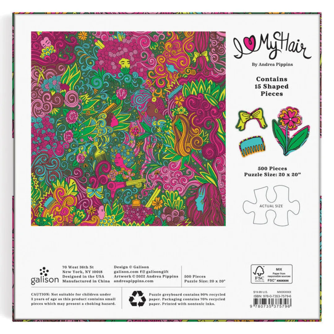 Galison Andrea Pippins I Love My Hair 500 Piece Puzzle with Shaped Pieces