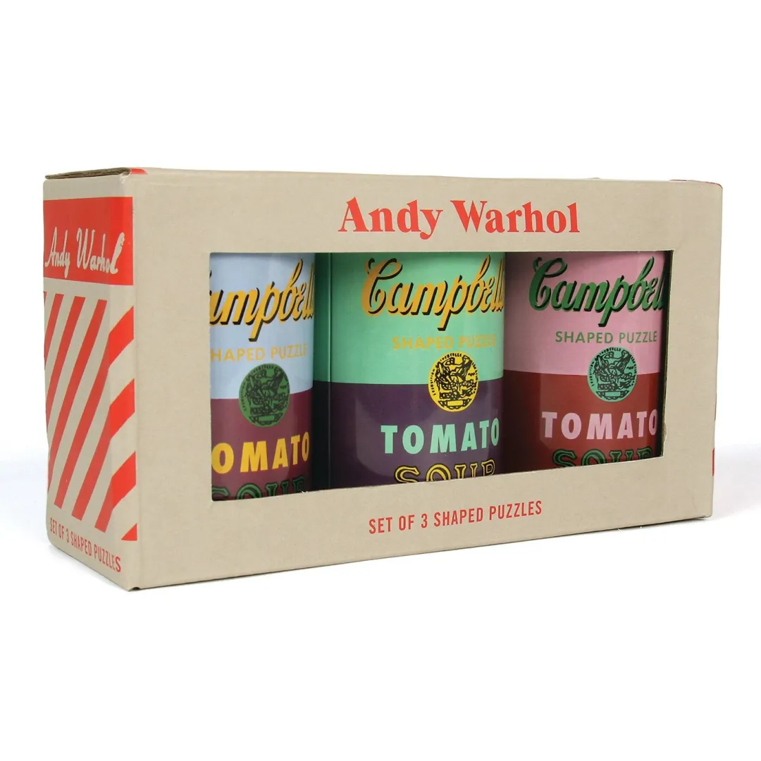 Galison Andy Warhol Soup Cans Set of 3 Shaped Puzzles in Tins