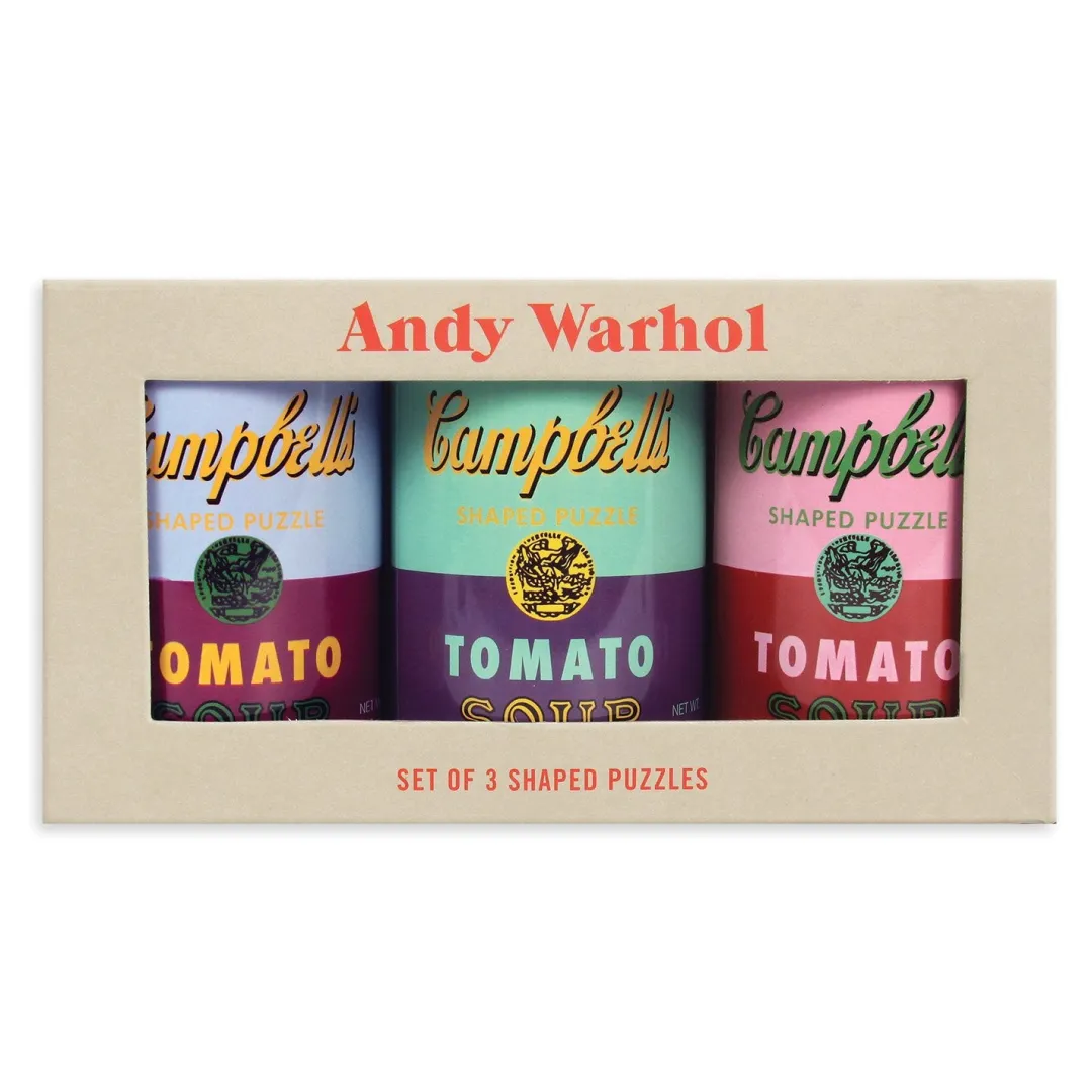 Galison Andy Warhol Soup Cans Set of 3 Shaped Puzzles in Tins