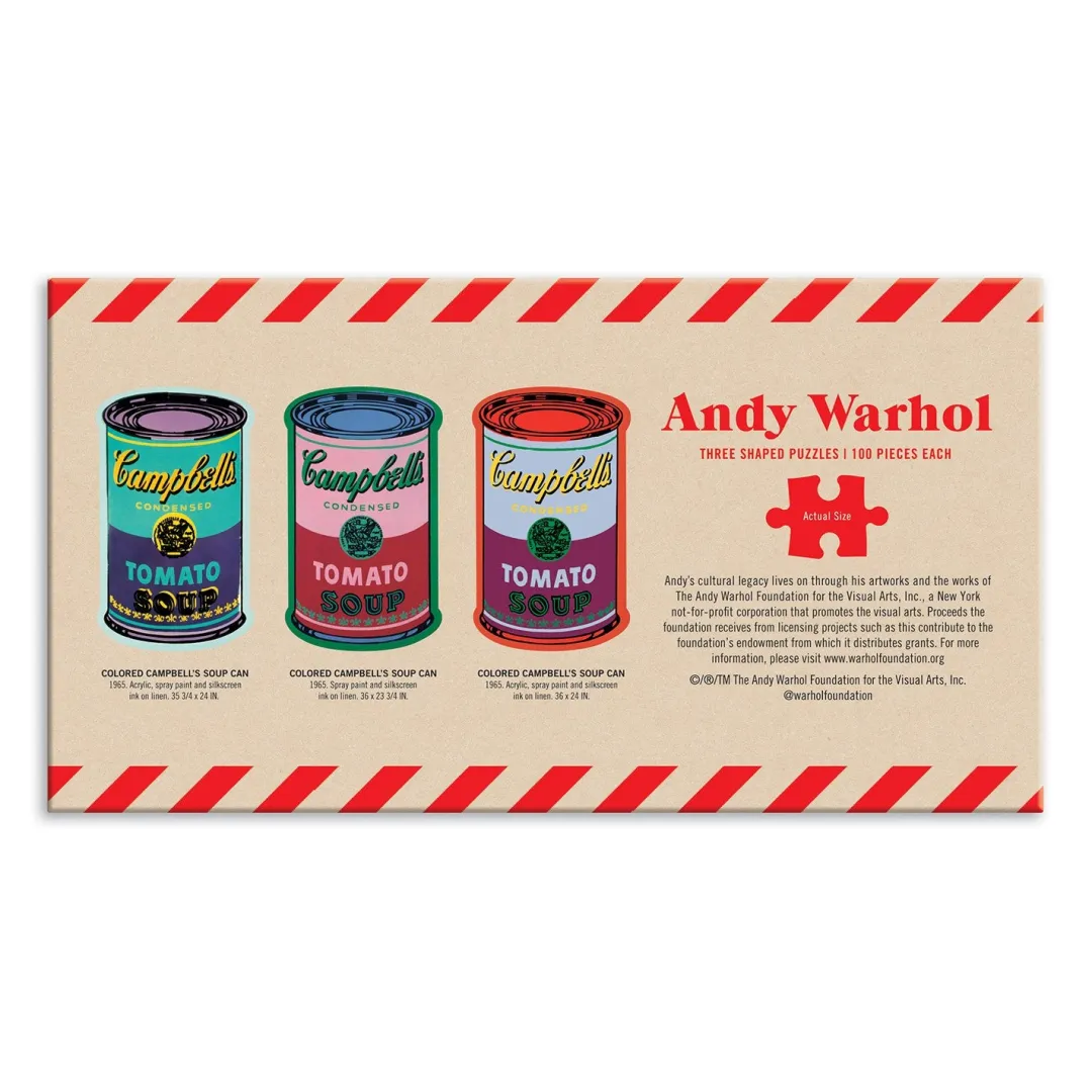 Galison Andy Warhol Soup Cans Set of 3 Shaped Puzzles in Tins