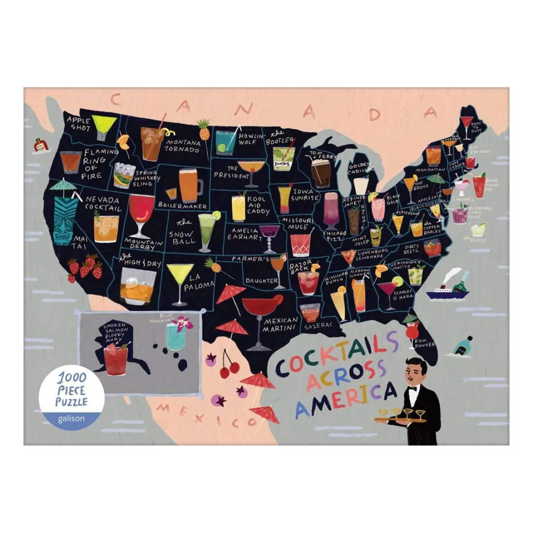 Galison Anne Bentley Cocktail Map Of The USA 1000 Piece Jigsaw Puzzle