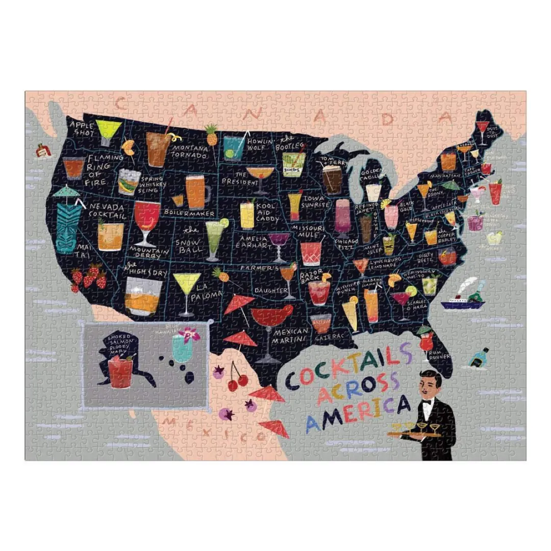 Galison Anne Bentley Cocktail Map Of The USA 1000 Piece Jigsaw Puzzle
