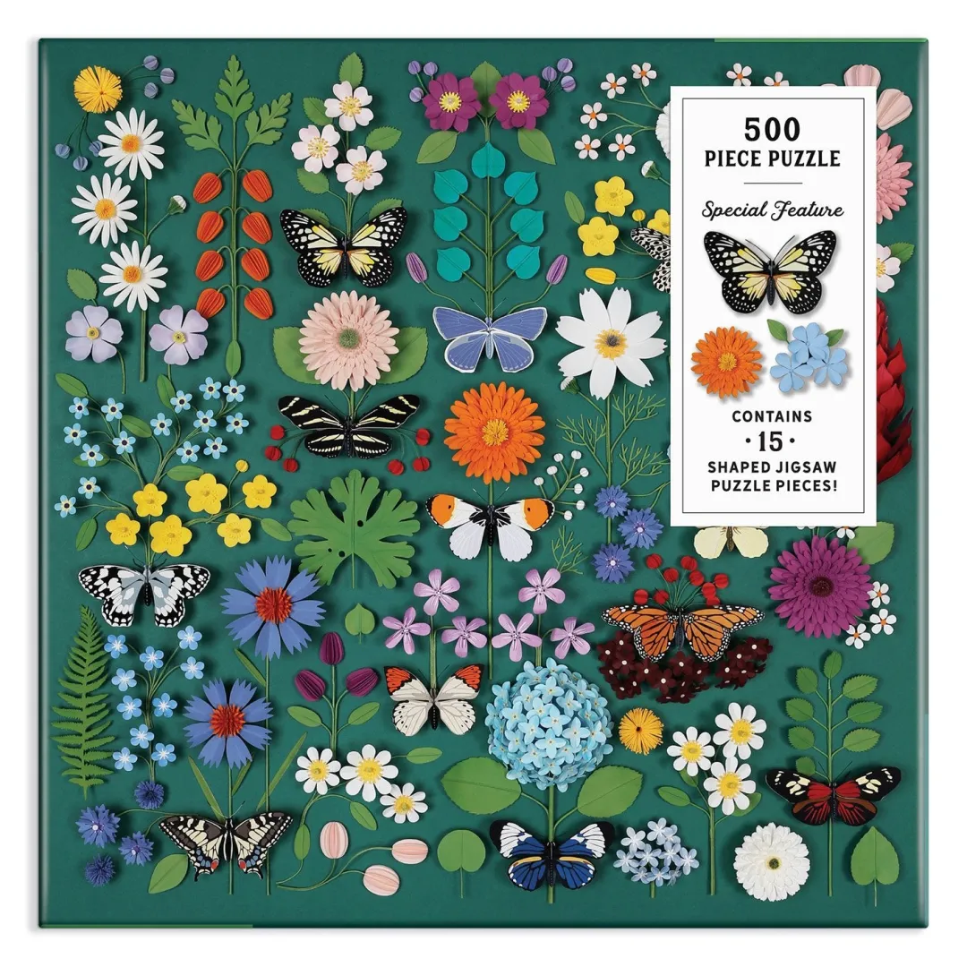 Galison Butterfly Botanica 500 Piece Puzzle with Shaped Pieces