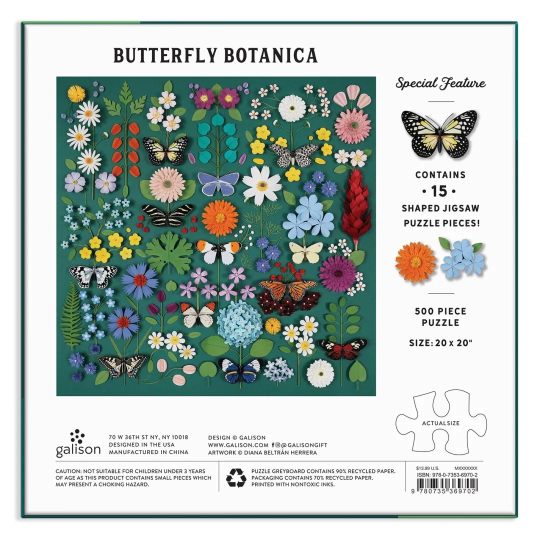 Galison Butterfly Botanica 500 Piece Puzzle with Shaped Pieces