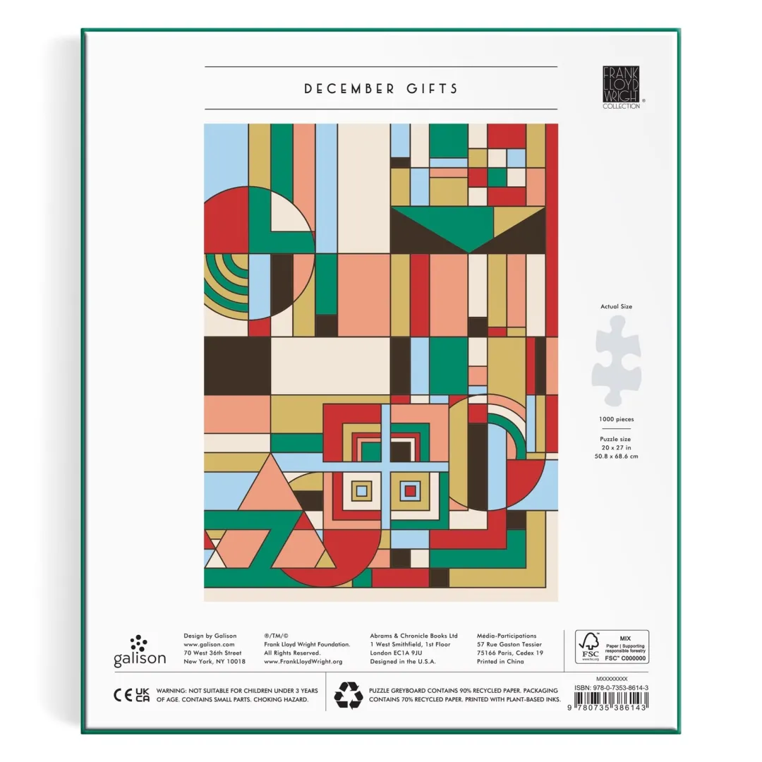 Galison Frank Lloyd Wright December Gifts 1000 Piece Foil Puzzle