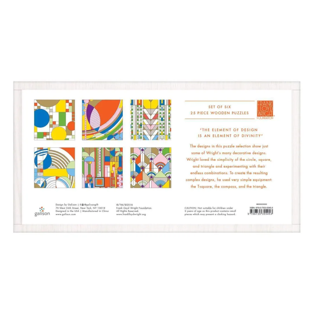 Galison Frank Lloyd Wright Wooden Jigsaw Puzzle Set