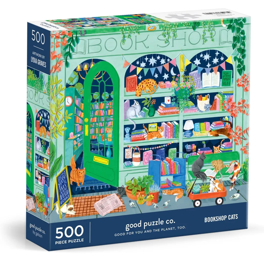 Galison Good Puzzle Co. Bookshop Cats 500pc Puzzle