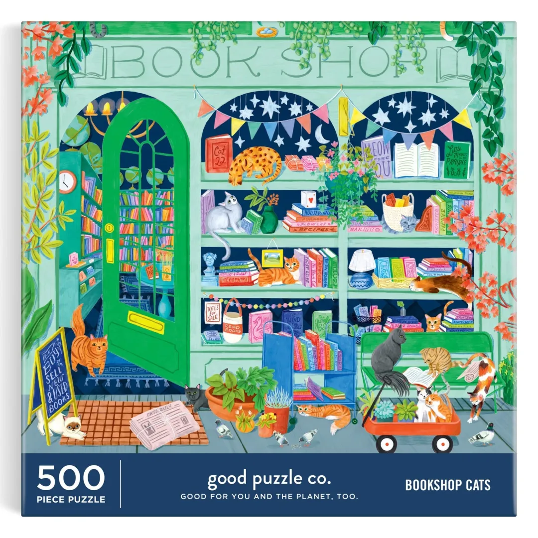 Galison Good Puzzle Co. Bookshop Cats 500pc Puzzle