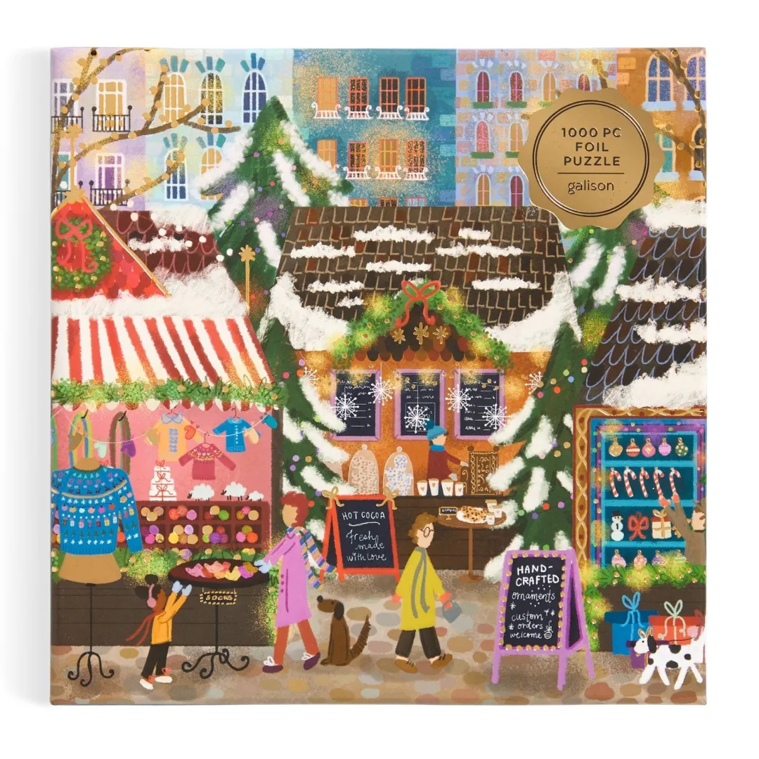 Galison Joy Laforme Merry Market 1000 Piece Foil Puzzle in a Square Box