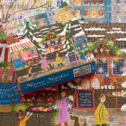 Galison Joy Laforme Merry Market 1000 Piece Foil Puzzle in a Square Box