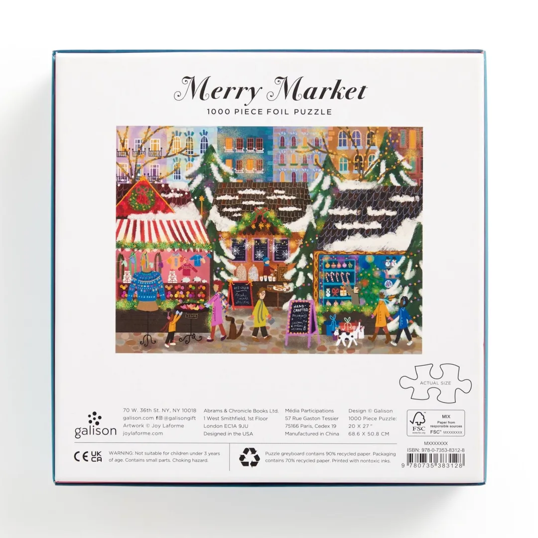 Galison Joy Laforme Merry Market 1000 Piece Foil Puzzle in a Square Box