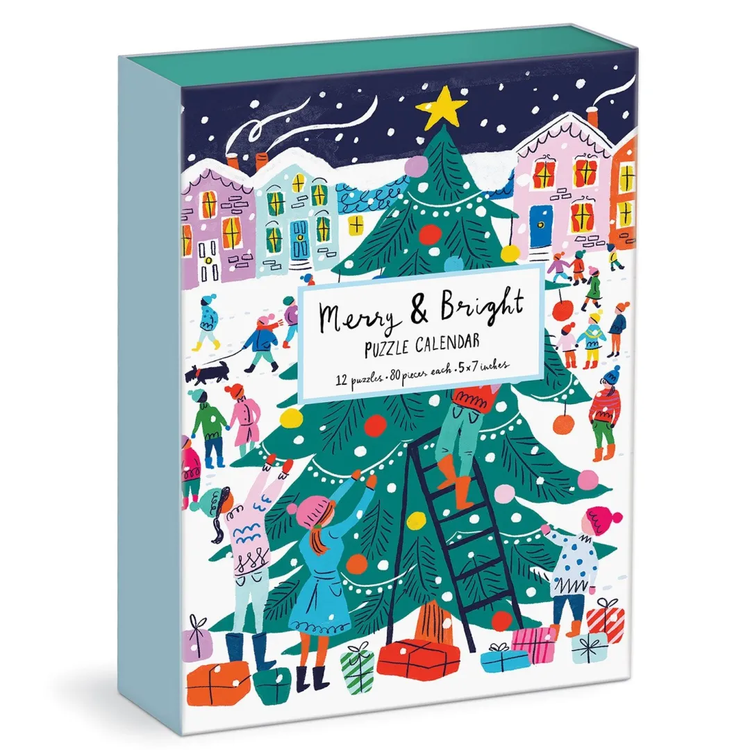 Galison Louise Cunningham Merry and Bright 12 Days of Christmas Advent Puzzle Calendar