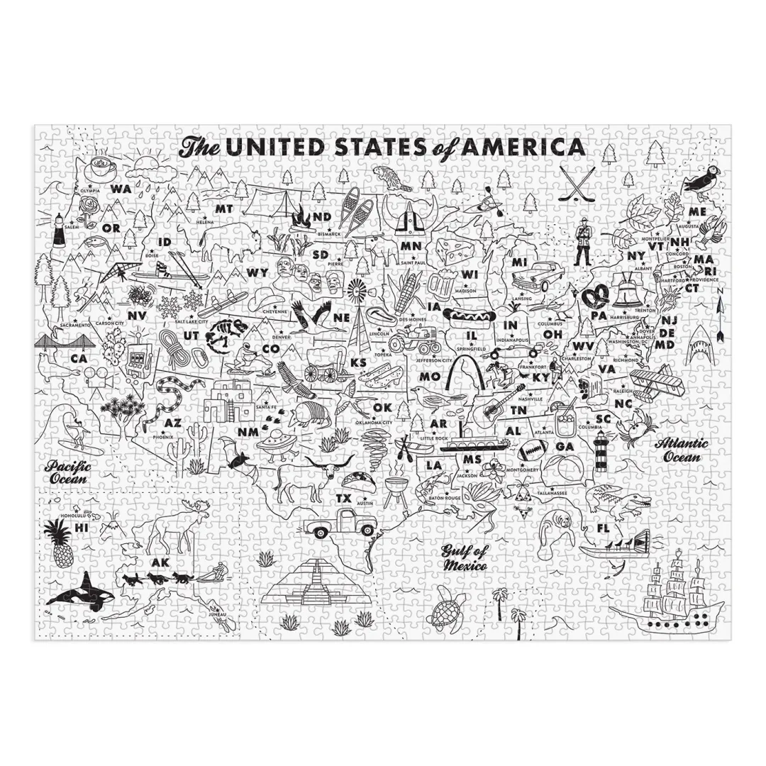 Galison Maptote USA Color-In 1000 Piece Puzzle