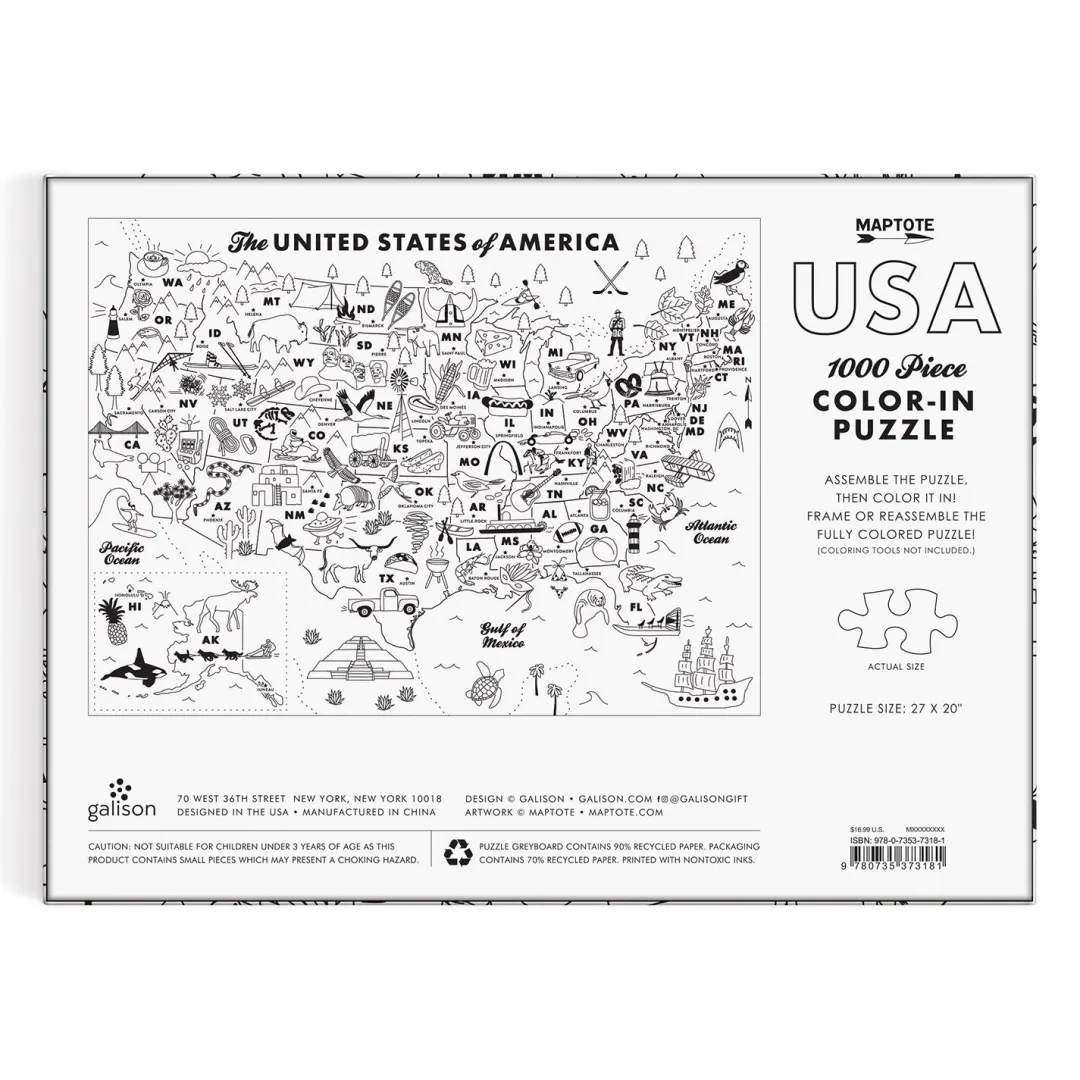 Galison Maptote USA Color-In 1000 Piece Puzzle