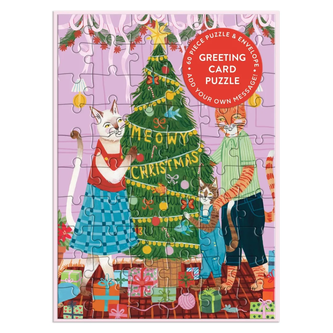 Galison Meowy Christmas Greeting Card Puzzle