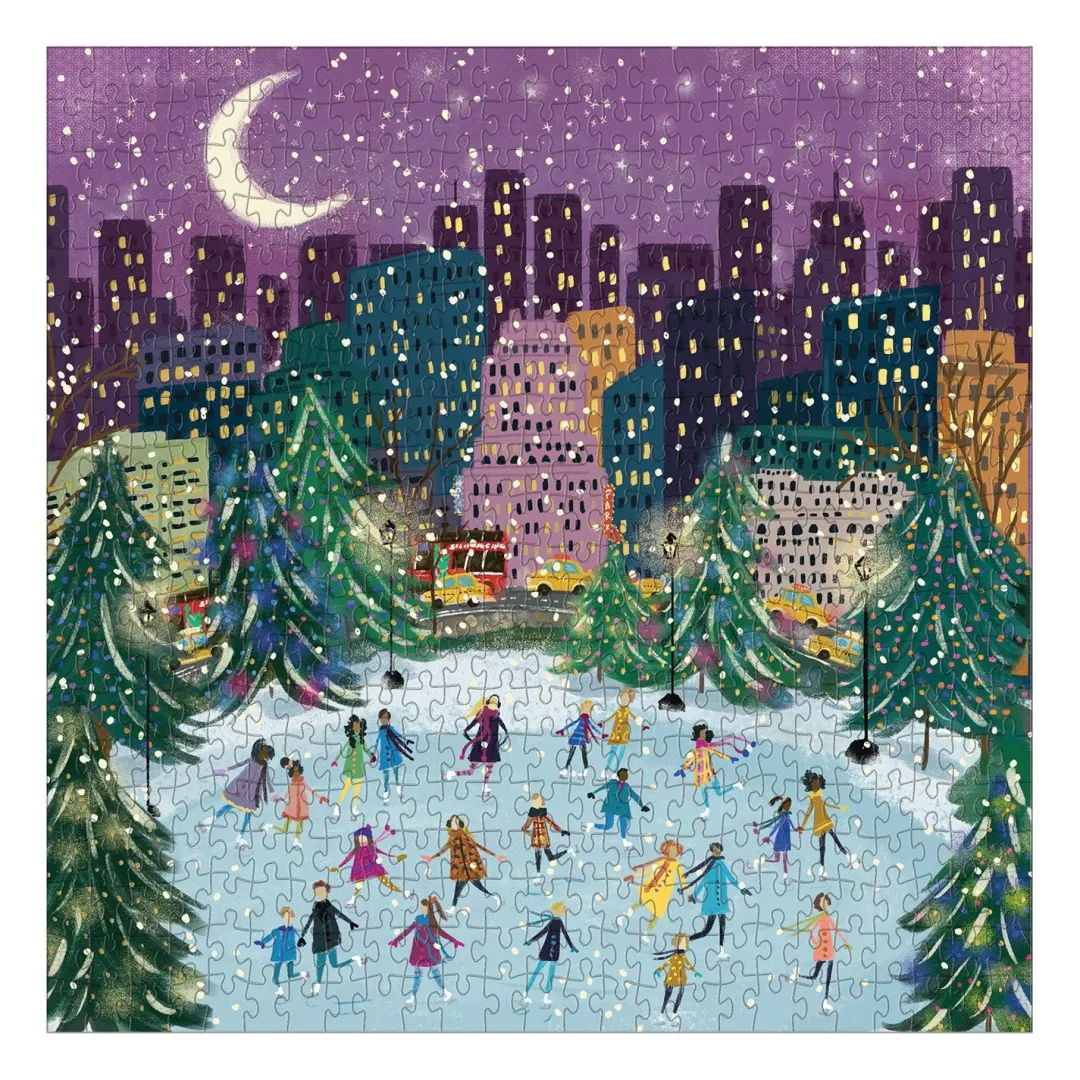 Galison Merry Moonlight Skaters 500 Piece Foil Jigsaw Puzzle