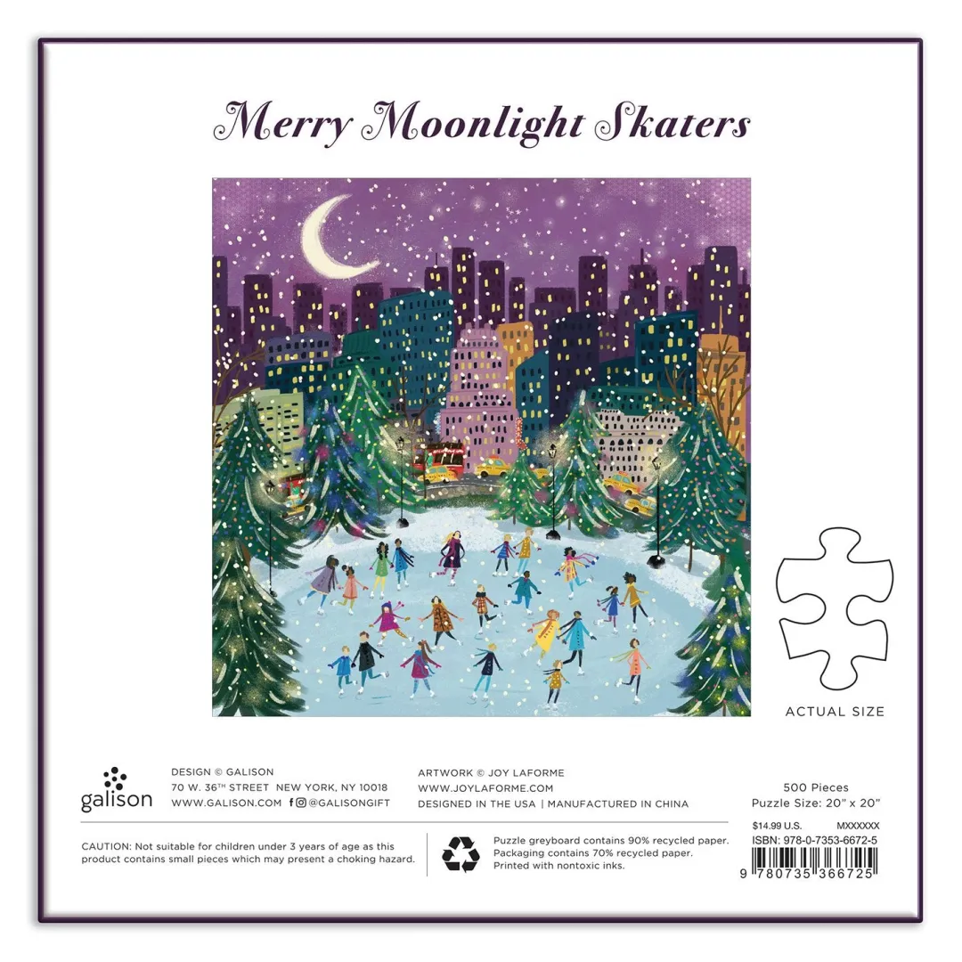 Galison Merry Moonlight Skaters 500 Piece Foil Jigsaw Puzzle