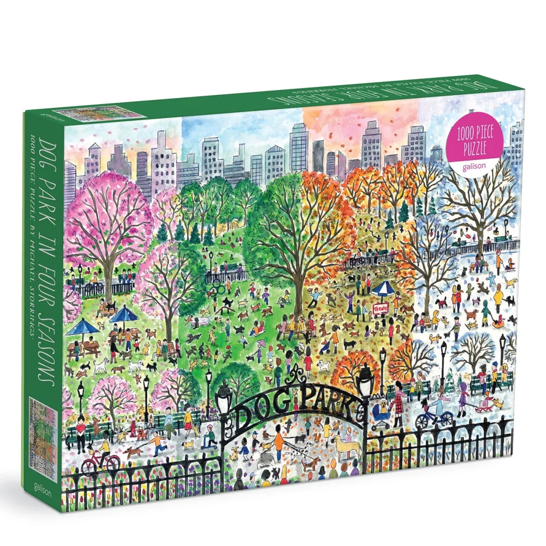 Galison Michael Storrings Dog Park in Four Seasons 1000 Piece Puzzle
