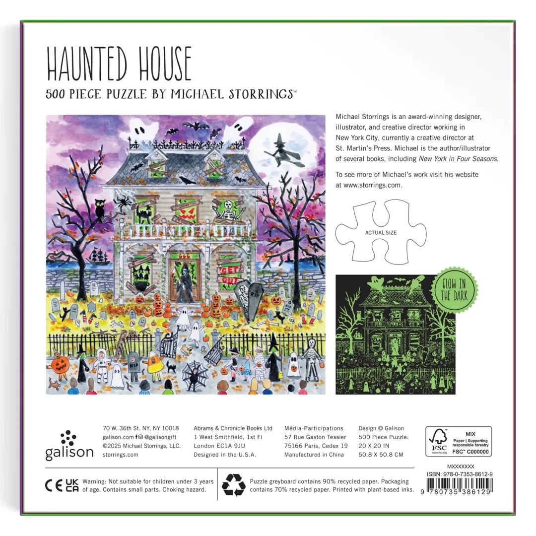 Galison Michael Storrings Haunted House 500 Piece Glow in the Dark Puzzle