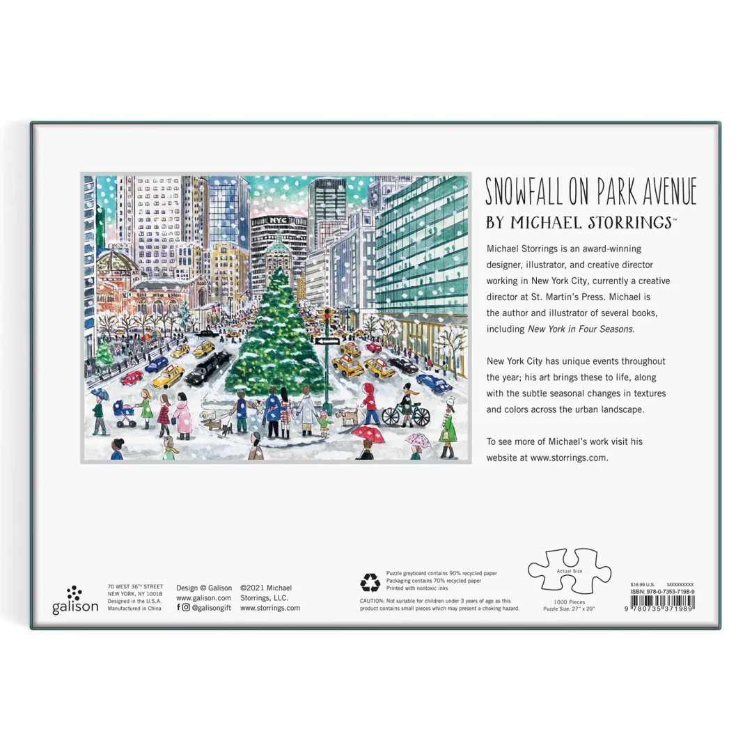 Galison Michael Storrings Snowfall on Park Avenue 1000 Piece Puzzle