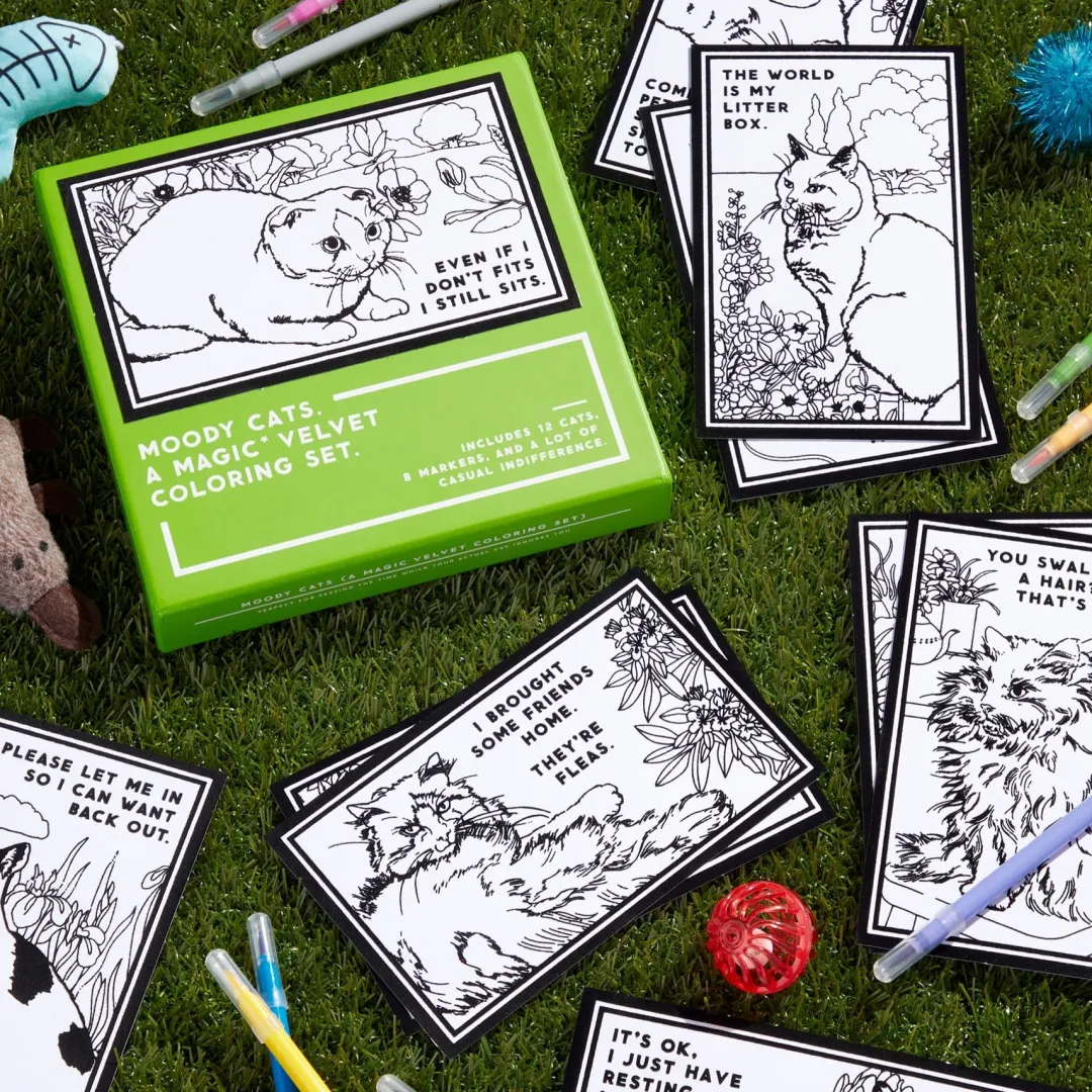 Galison Moody Cats Magic Velvet Coloring Set