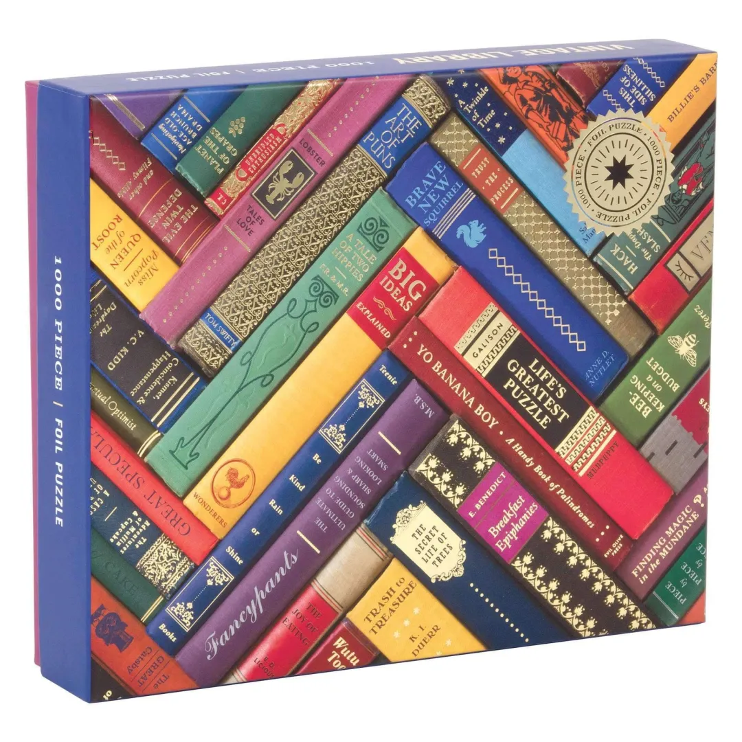 Galison Phat Dog Vintage Library 1000 Piece Foil Stamped Jigsaw Puzzle