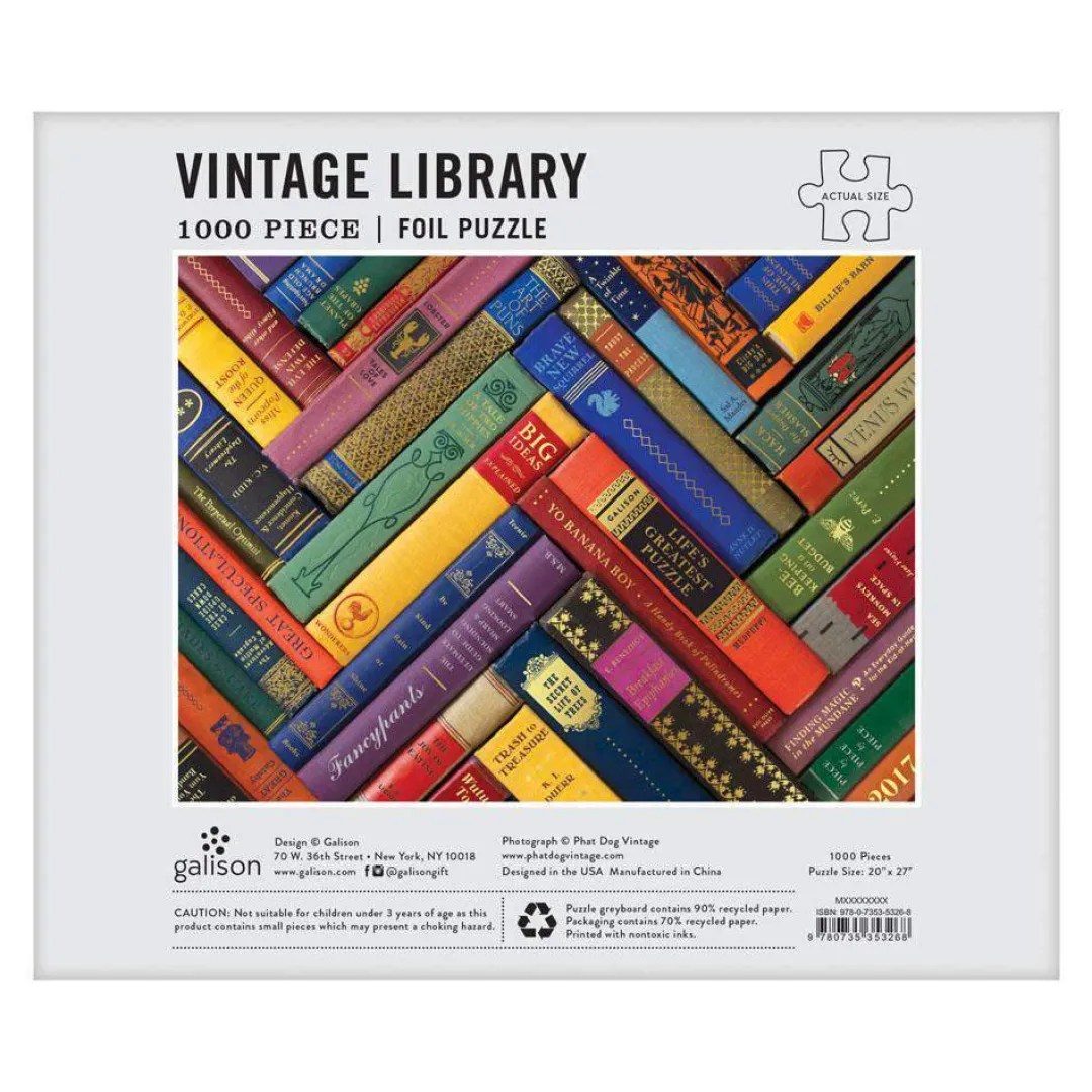 Galison Phat Dog Vintage Library 1000 Piece Foil Stamped Jigsaw Puzzle