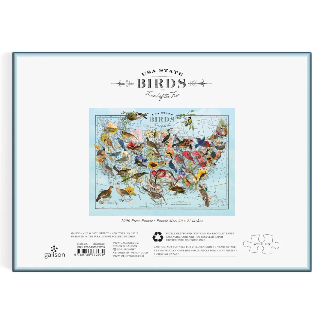 Galison Wendy Gold State Birds 1000 Piece Puzzle