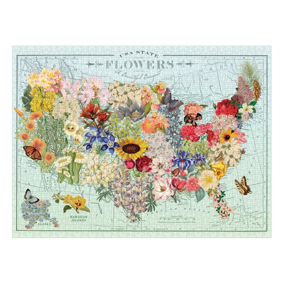 Galison Wendy Gold USA State Flowers 1000 Piece Jigsaw Puzzle
